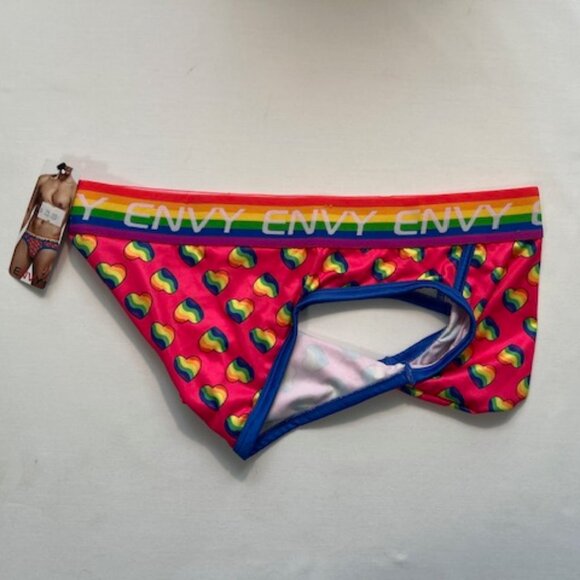 ENVY Size "S/M" Rainbow Hearts PRIDE Briefs - Fuchsia/Blue/PRIDE Colors - Picture 5 of 7
